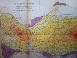 雷雨発現回数図　夏期（６・７・８月）の昭和２年ヨリ昭和１０年間ノ平均回数　中央気象台雷雨十年報ニ依ル